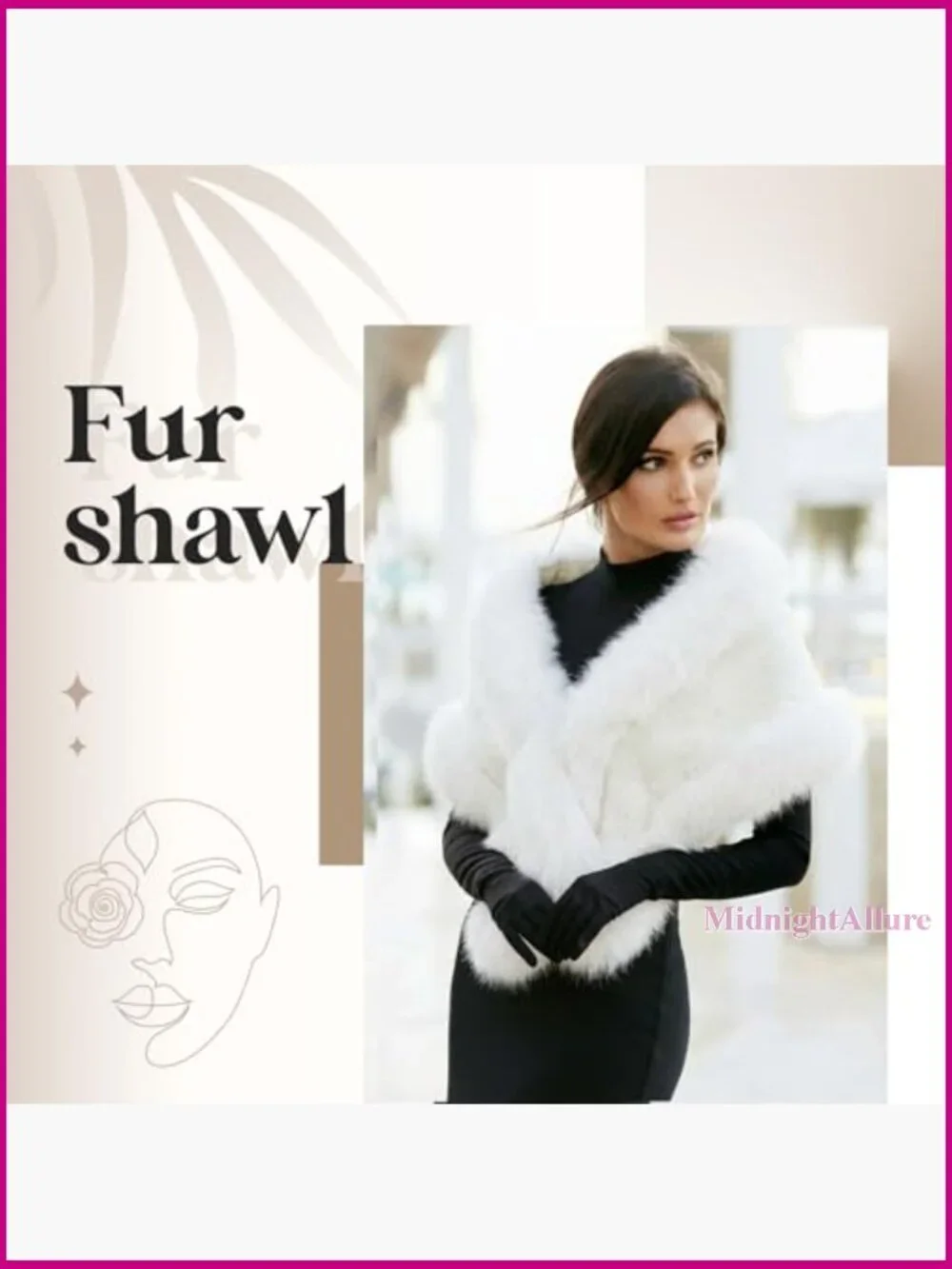 Faux Fur Shawl & Satin Gloves Set for Weddings Parties Performances